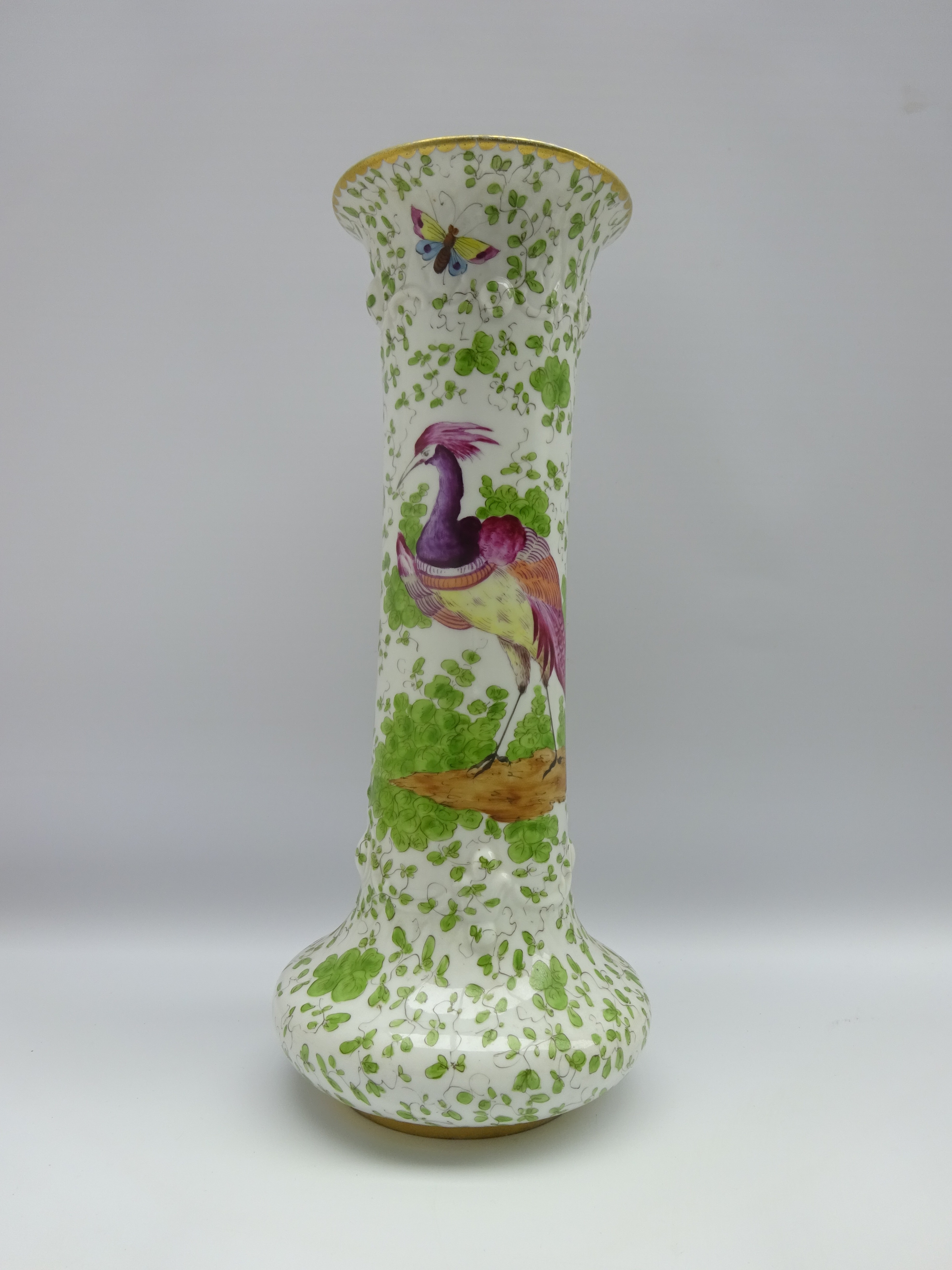 Continental cylindrical vase decorated with exotic birds and foliage, - Image 2 of 3