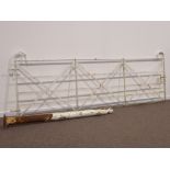 Large 20th century white painted wrought metal farm/estate gate with gate post,