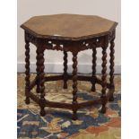 20th century octagonal oak barley twist occasional table, D63cm,