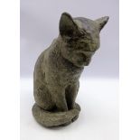 'Contemplative Cat' stoneware sculpture by Shirley Fraser,