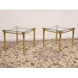 Pair gilt metal square glass top lamp tables, 60cm x 60cm,