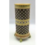 Late 19th century Mettlach cylindrical vase with a raised pattern of applied rosettes on a brown