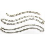 Two silver flat curb chain necklaces and similar bracelet stamped 925, approx 5.