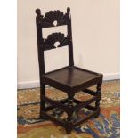 17th century oak Yorkshire/Derbyshire chair, carved fan back,