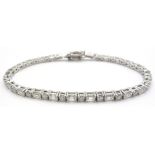 White gold baguette and round brilliant cut diamond bracelet, hallmarked 18ct, diamonds approx 5.