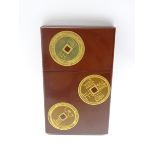 Japanese brown lacquer card case inset with imitation Chinese and Japanese coins 8.