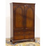 Mid 20th century walnut double wardrobe with two drawers, W111cm, H182cm,
