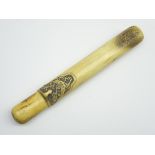 Another Stag Antler pipe case Edo period (19th Century) carved with stylised fungus in Kokusai