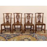 19th century matched set four country elm dining chairs,