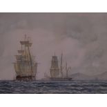 William James Callcott (British 1843-1890): Men o' War off the Coast,