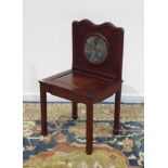 19th/20th century Chinese hardwood chair with circular grey veined marble dream stone panel back,