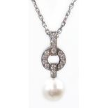 Cartier 'Himalia' 18ct white gold pearl and round brilliant diamond pendant necklace,