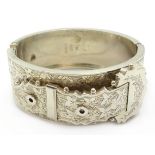 Silver buckle hinged bangle, engraved leaf decoration by John Millward Banks,