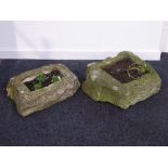 Square rough cut stone trough (38cm x 46cm), and a rectangular stone trough (28cm x 41cm),