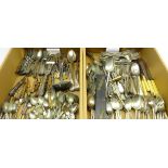 Large quantity of assorted plated table cutlery, including Victorian fish servers,