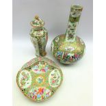 Cantonese bottle shape vase with panels of figures and flowers H33cms,