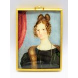 19th century miniature half length portrait of a young lady,