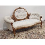 Victorian walnut framed settee, carved cresting rail, pierced and acanthus scroll decoration,