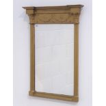 19th century gilt wood and gesso framed mirror, decorated with husk swags, fluted column pilasters,