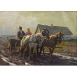 Janos Viski (Hungarian 1891 - 1987): Horse and Cart Along a Mud Path,