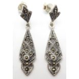 Pair of silver marcasite pendant ear-rings,