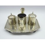 Spanish provincial or Colonial inkstand with 2 covered wells, pen holder and pounce pot,