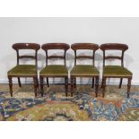 Set four Victorian mahogany dining chairs, overstuffed upholstered seats,