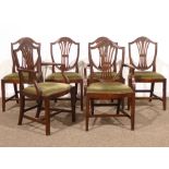 Set six (4+2) mahogany Hepplewhite style dining chairs with upholstered drop in seat