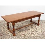 Large oak refectory dining table, rectangular planked top.