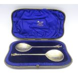 Pair of silver Apostle serving spoons London 1898 and 1902 with makers marks for George and Herbert