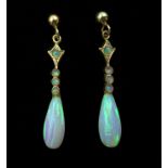 Pair of 9ct gold opal pendant ear-rings,