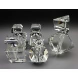 Pair clear glass scent bottles with chrome mounts and three other matching scent bottles (5)