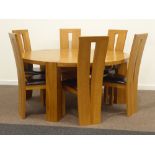 Large circular solid oak dining table with square leg (D160cm, H76cm),