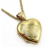 9ct gold heart locket pendant necklace hallmarked, approx 10.