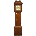 Early 19th century oak longcase clock, square dial with silvered chapter ring,