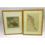 Japanese Meiji period drawing of 2 fish,