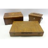 Victorian rosewood sarcophagus shaped tea caddy, L25cm, Victorian walnut writing slope,
