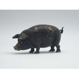 Cold painted brass vesta case in the form of a pig,