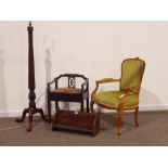 French style beech framed armchair, Edwardian beech piano stool with hinged upholstered seat,