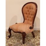 Victorian style mahogany framed spoon back nursing chair upholstered in pink