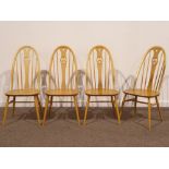 Ercol set four 'Windsor' elm and beech dining chairs with swan backs