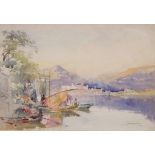 Charles Rowbotham (1877-1894), Italian lake scene, watercolour, signed and inscription on reverse,