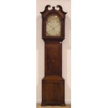 Early 19th century oak and mahogany banded longcase clock, trunk door inlaid with shell,