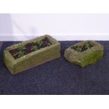 Rectangular hewed stone trough (60cm x 29cm), and a small stone trough (37cm x 27cm),