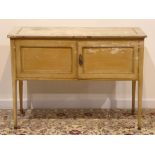 19th century painted washstand, two panelled doors, square tapering supports, W106cm, H77cm,