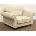 Browns of York - snuggler sofa upholstered in neutral fabric, turned stained beech feet, W138cm,