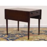 George III mahogany Pembroke table, moulded rectangular drop leaf top, drawer to each end,