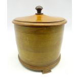 Early 20th century walnut ice bucket, circular form with lid, fitted metal liner,