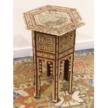 Early 20th century Indian inlaid occasional table, octagonal top, H57cm,