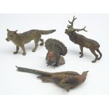 Cold painted bronze animals including a Turkey, Pheasant, Wolf and Stag, W6.